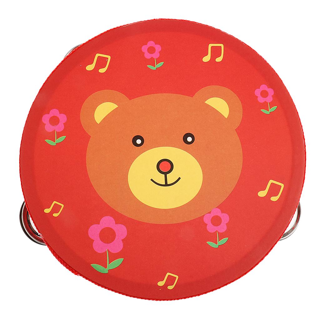 Kids Toys Learning - Campanello a mano, tamburello in legno,